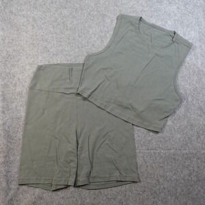 Onia Workout Set Large Green Biker Short Crop Top Sleeveless Athleisure Gym